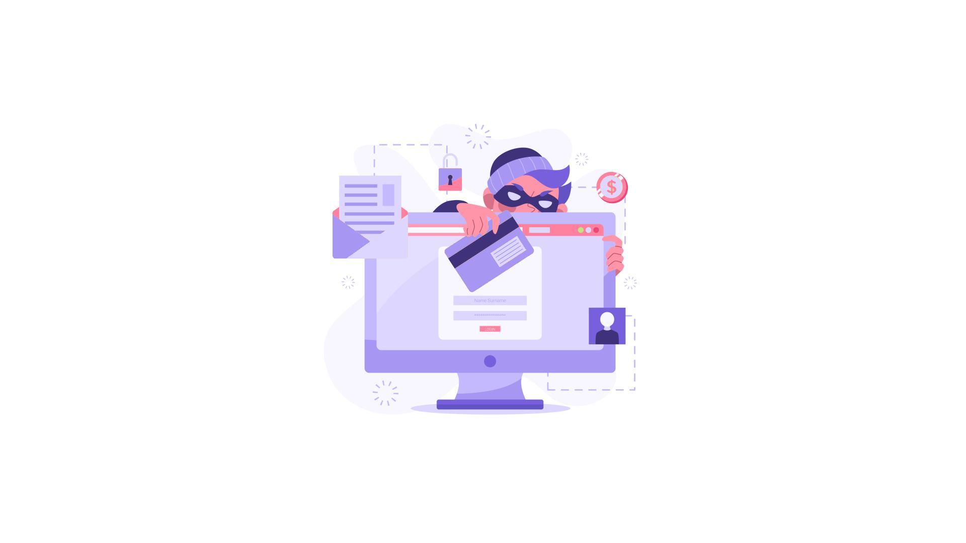 ilustração de personagem caracterizado de criminoso invadindo um sistema de imobiliária que não tem 2FA