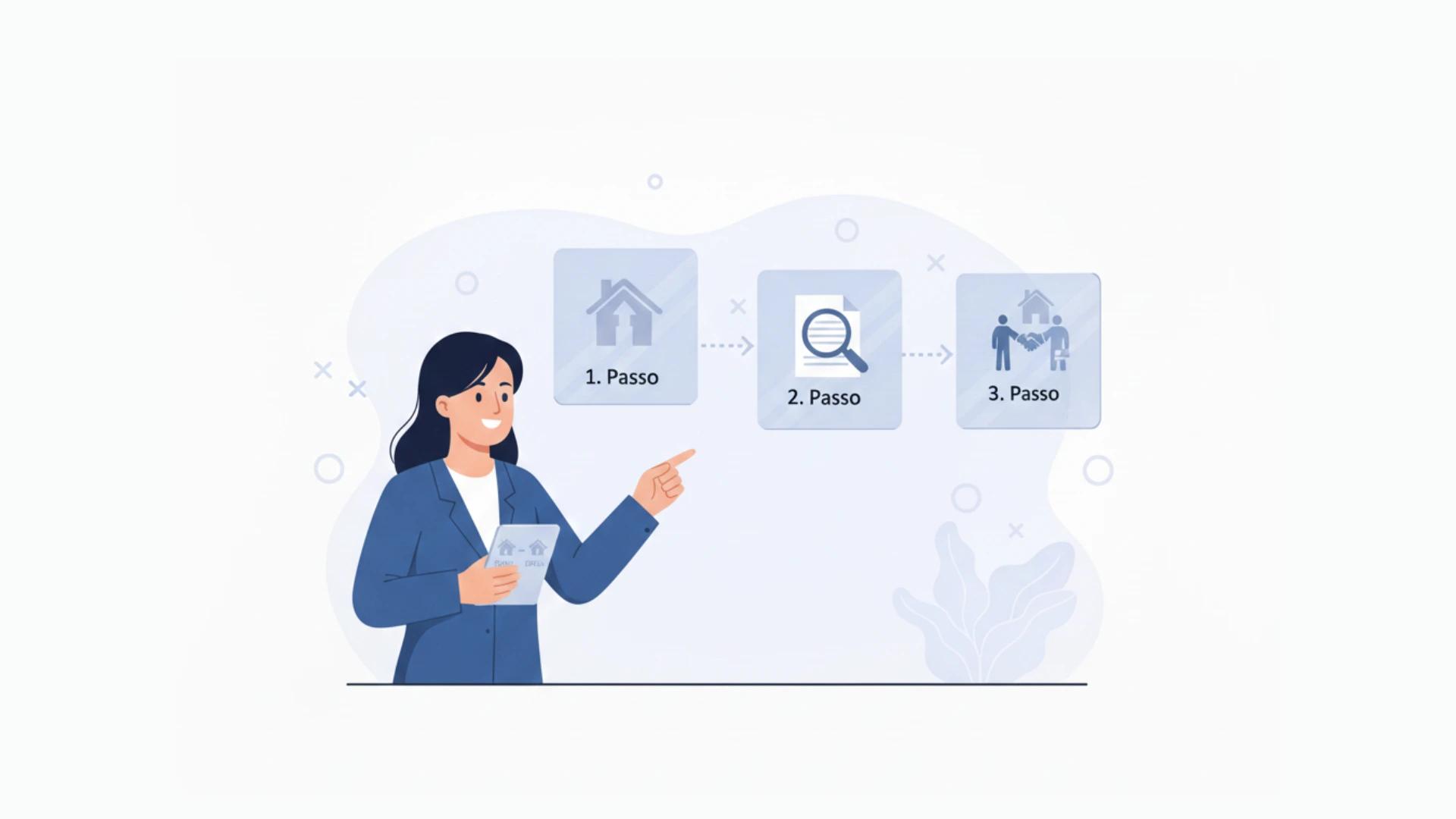 ilustração de personagem apontando para um gráfico de passo a passo para adequação do corretor ao IVA