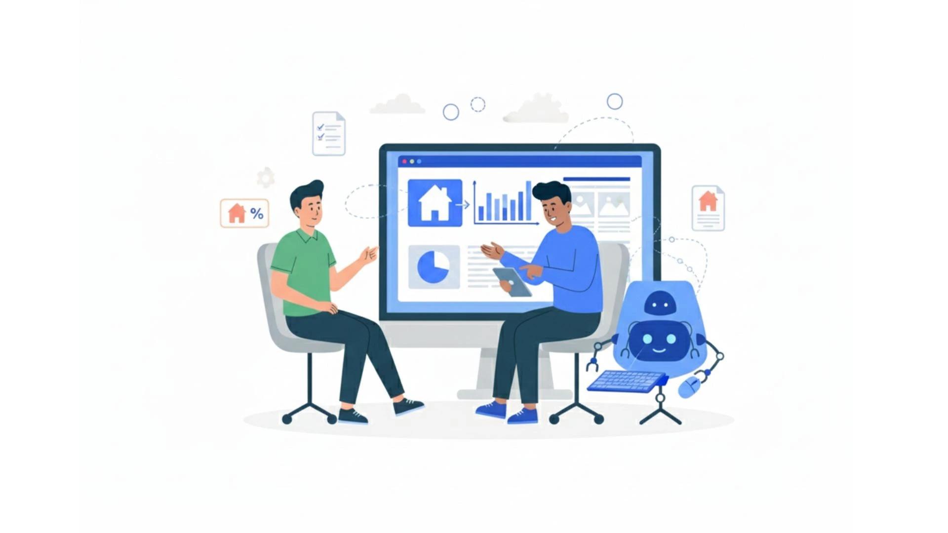 ilustração de personagens usando o melhor sistema para imobiliária