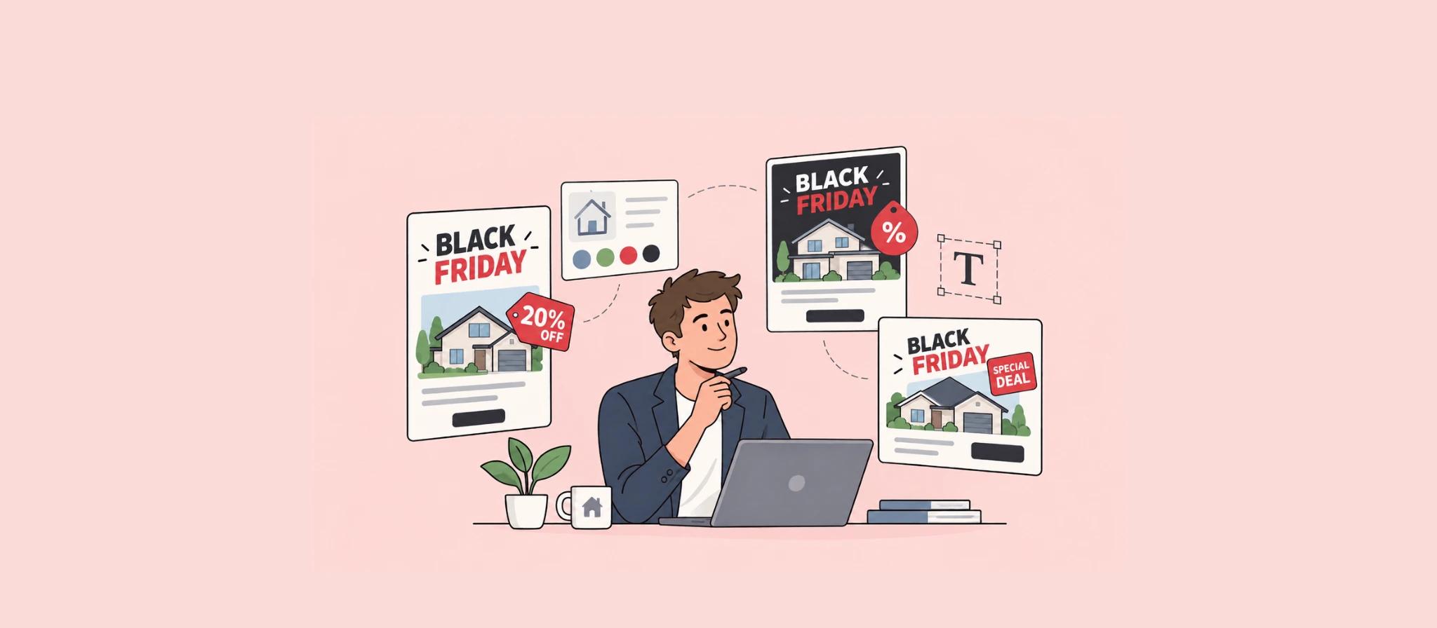 corretor de imóveis criando anúncio para black friday 2026
