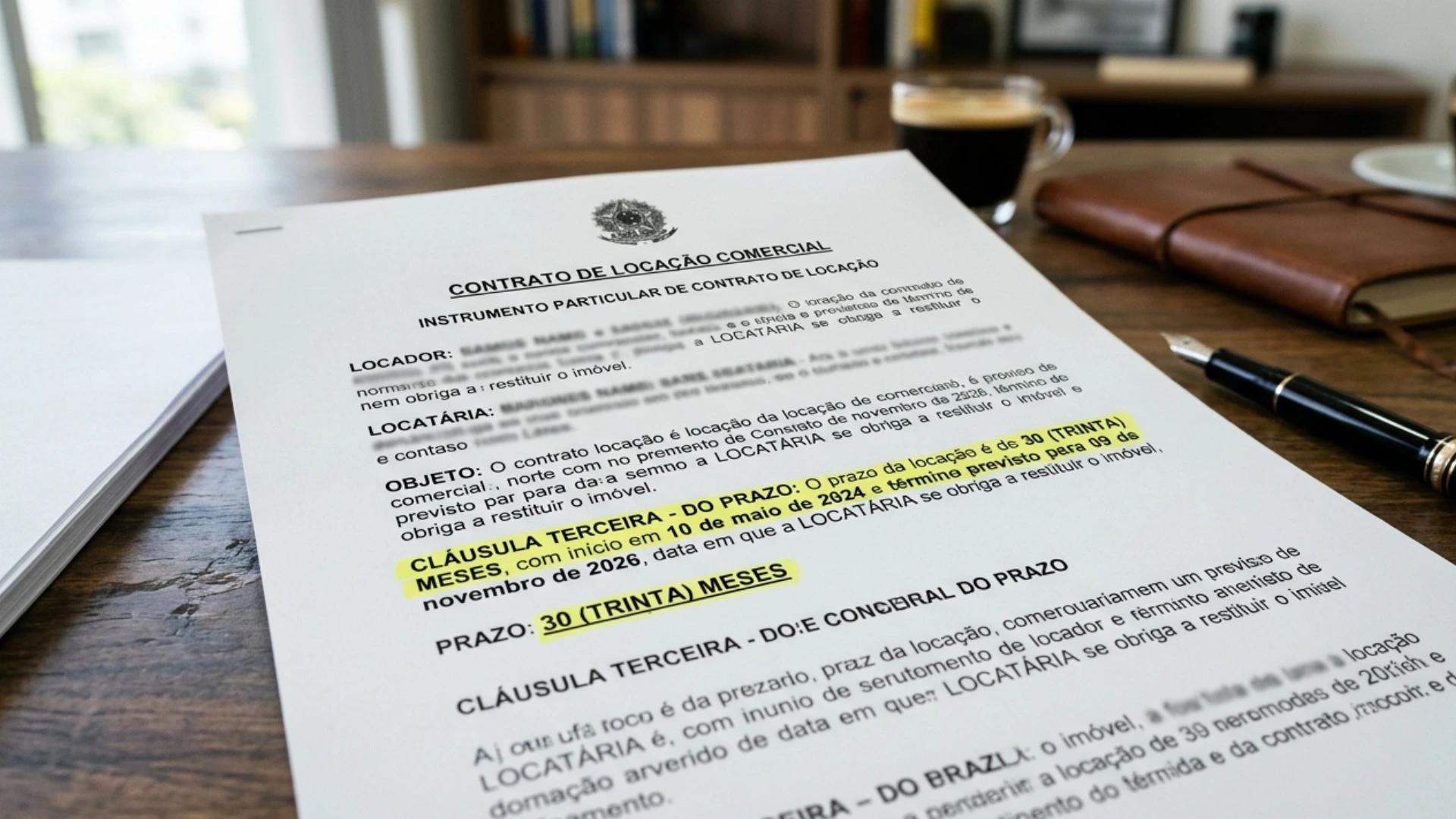 Contrato de aluguel com cláusula de 30 meses em destaque