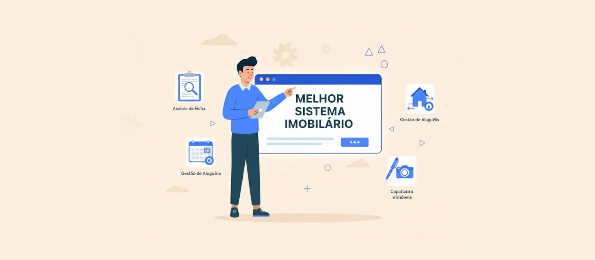 ilustração de corretor usando melhor sistema para imobiliária