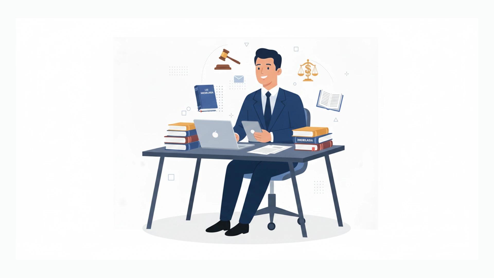 ilustração do corretor trabalhando em usa mesa com o novo cadastro imobiliário brasileiro