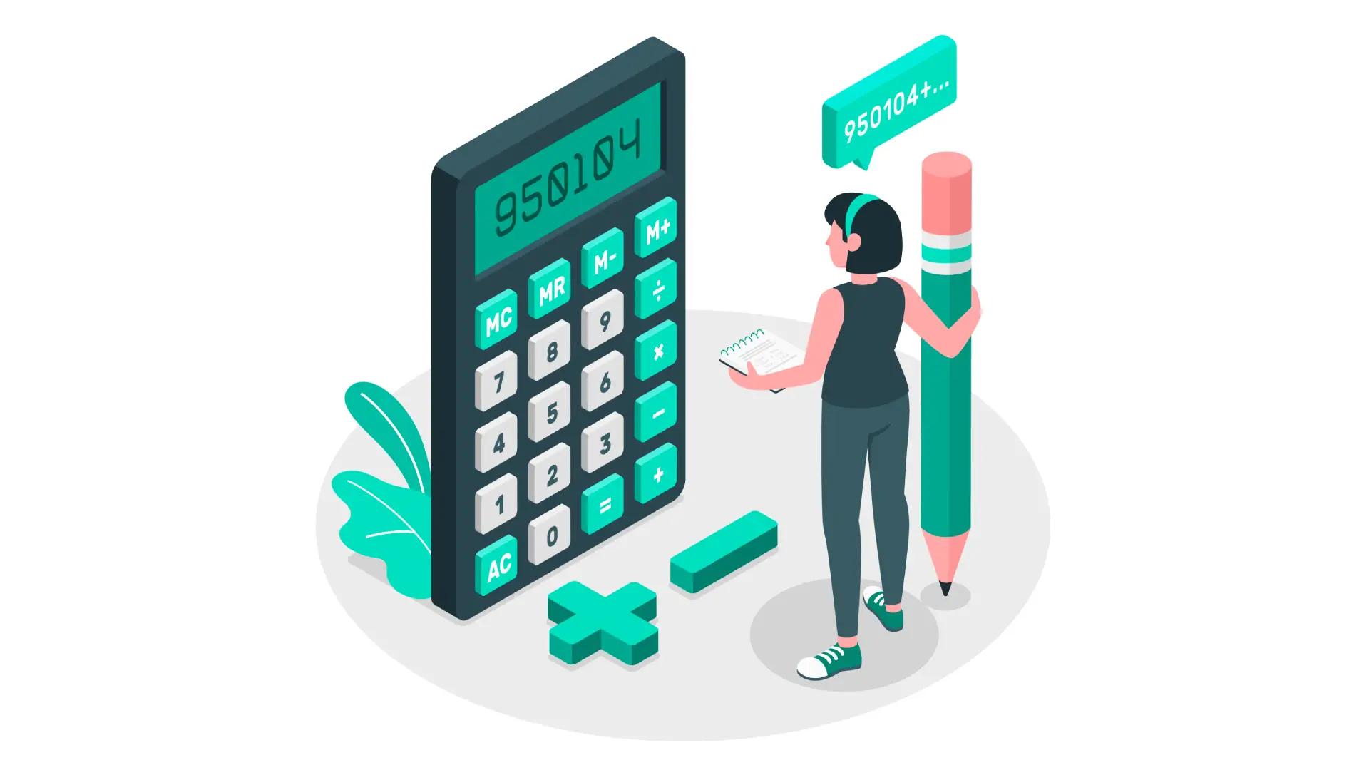 ilustração de personagem com uma calculadora fazendo as contas da taxa FCI aluguel