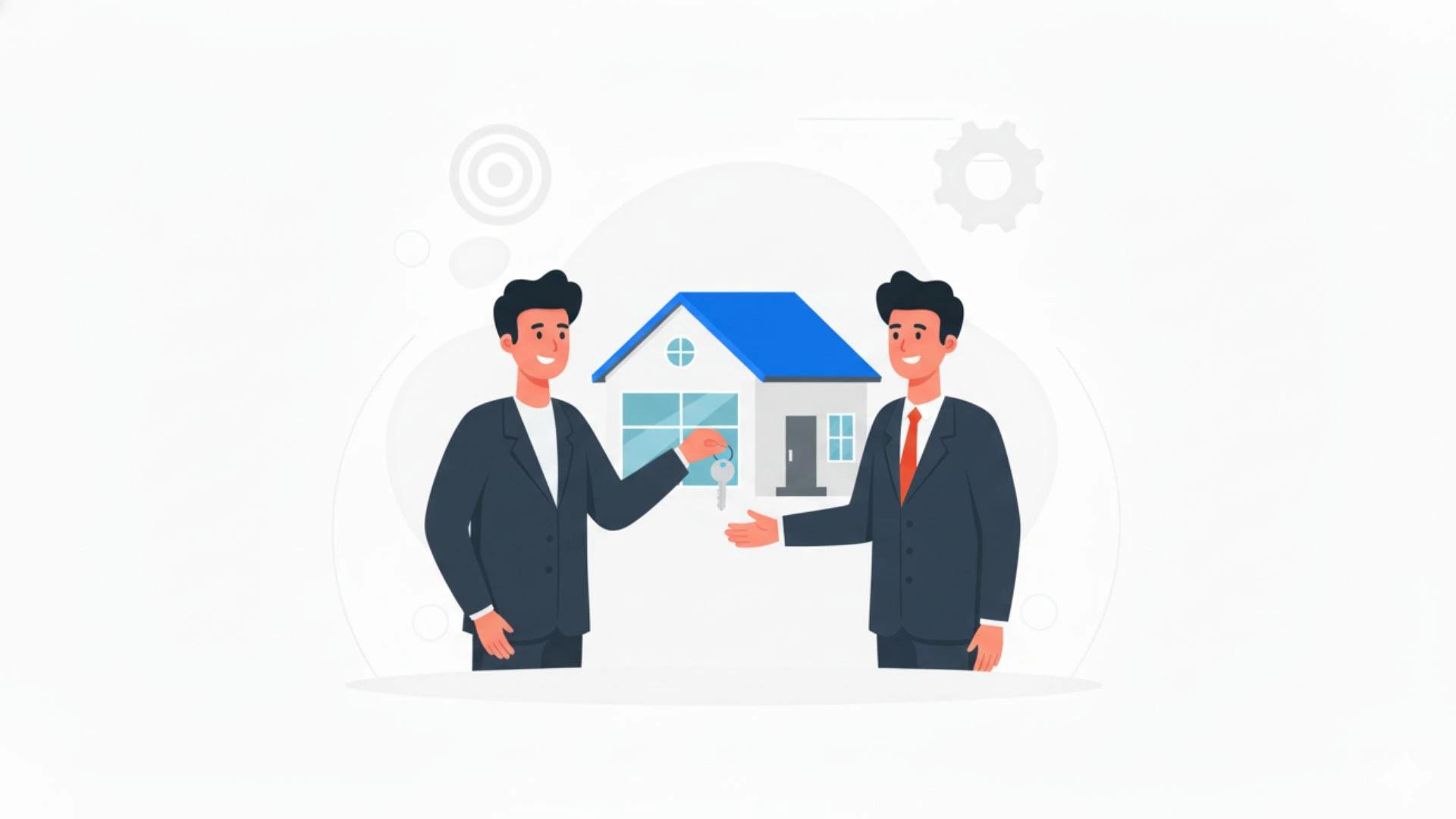 ilustração de dois personagens fechando um negócio usando o tipo de aluguel com opção de compra