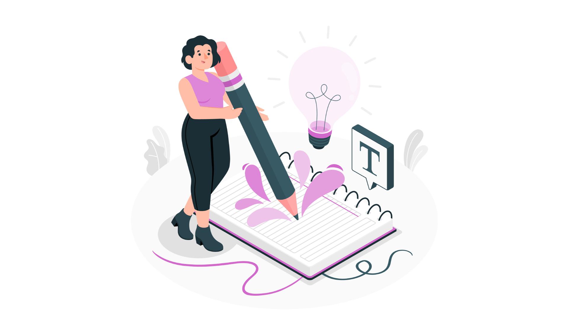 Ilustração de personagem com lápis e caderno mostrando como criar uma planilha de controle de chaves para imobiliária simples, e que funciona