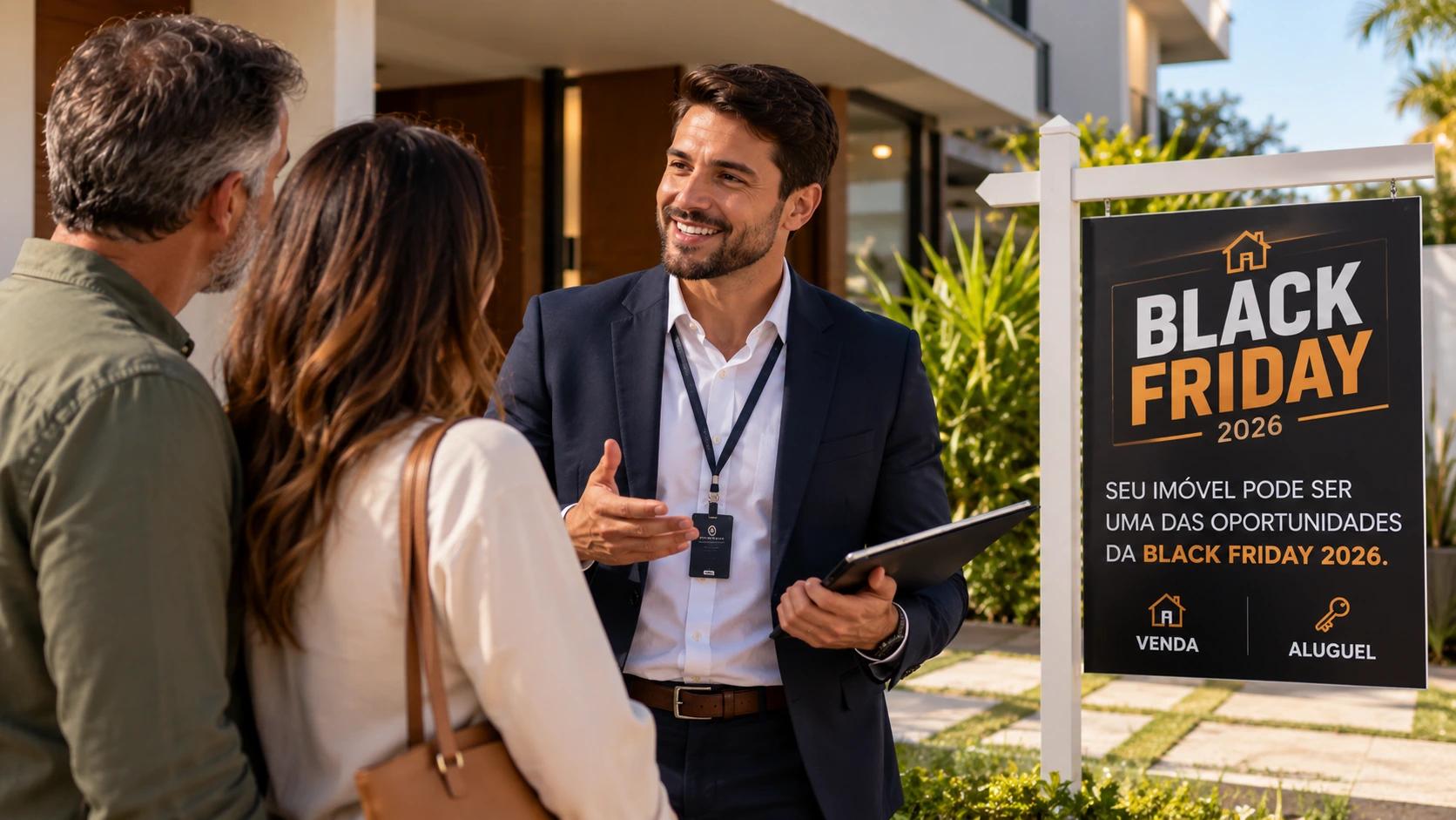 corretor de imóveis anunciando para proprietários na black friday 2026