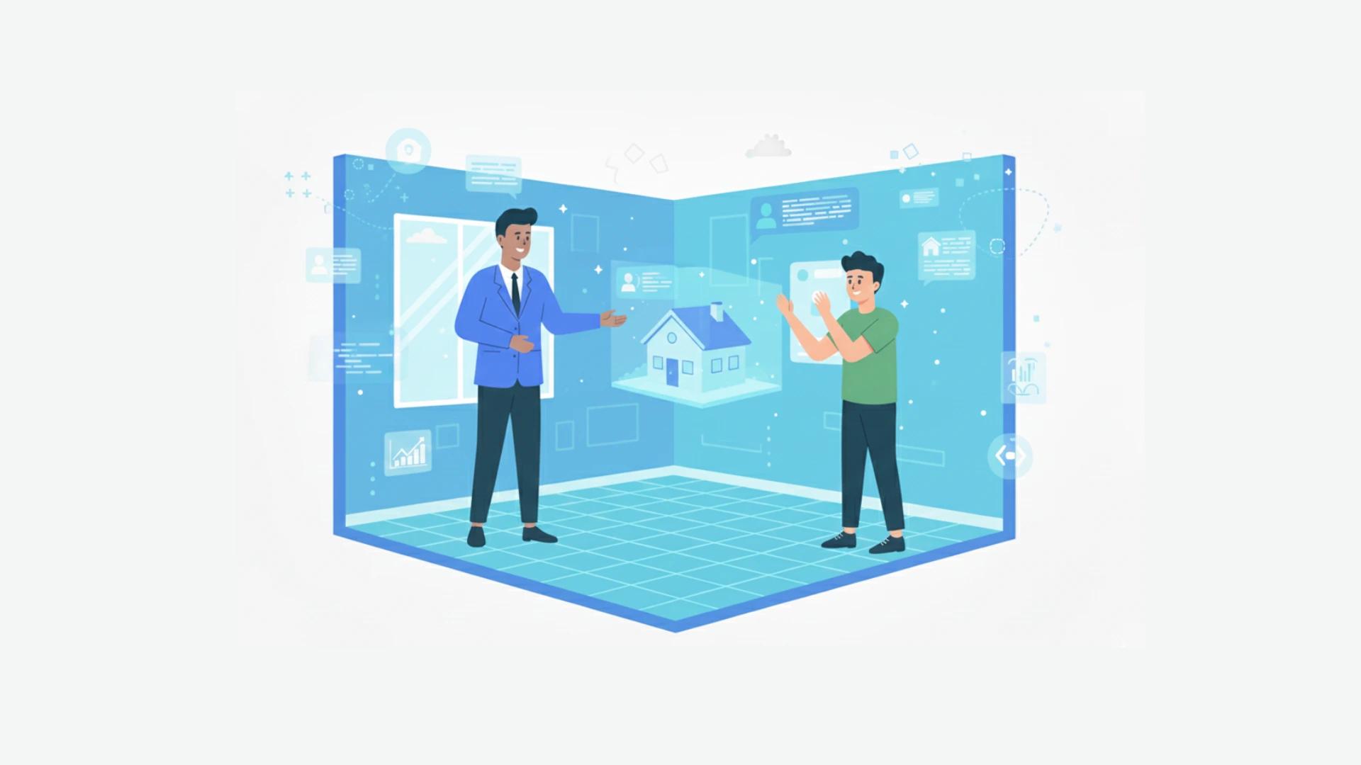 ilustração de personagens caminhado em um ambiente pixalizado representando o metaverso da imobiliária