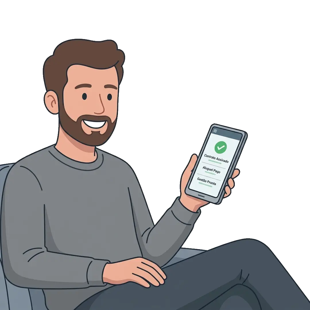 ilustração de corretor segurando celular mostrando sua gestão de locação automatizada com Alude ilustração de corretor segurando celular mostrando sua gestão de locação automatizada com Alude