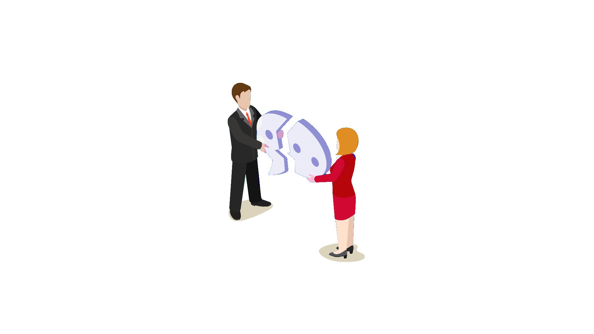 ilustração de persoagens quebrando um balão de conversa representando a rescisão do contrato de locação