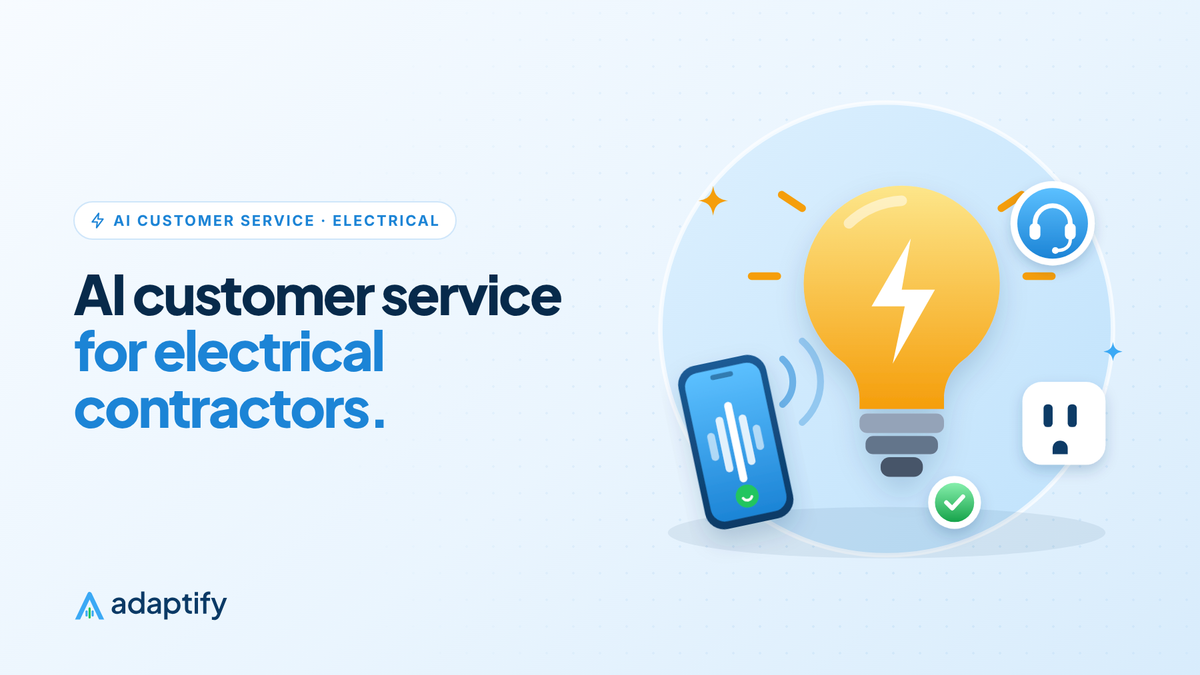 Illustration of a light bulb with a lightning bolt, an outlet and a phone with a live call and an AI headset badge, for AI customer service for electrical contractors