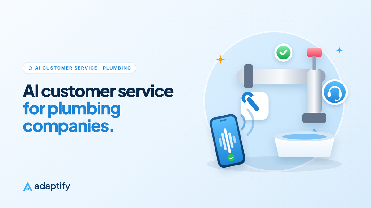 Illustration of a faucet and pipe with a phone showing a live call and an AI headset badge, for AI customer service for plumbing companies