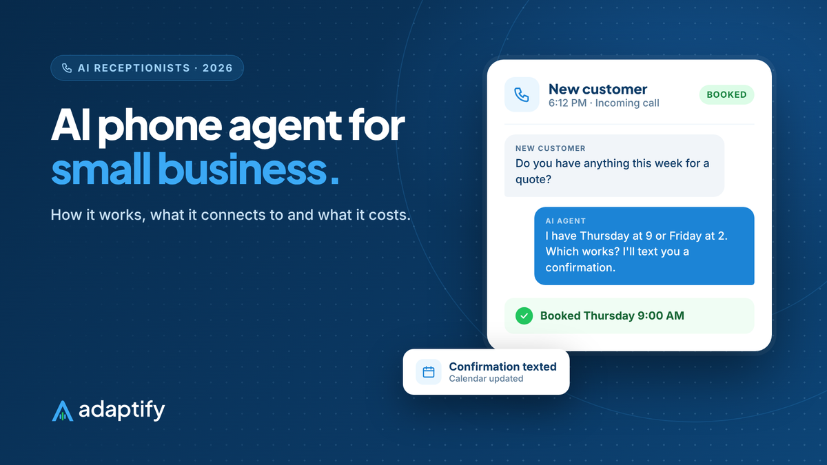 Illustration of an AI phone agent for a small business answering a call, booking an appointment and texting a confirmation