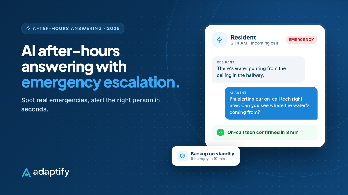 Illustration of an AI agent escalating an after-hours emergency call to the on-call technician by text and phone