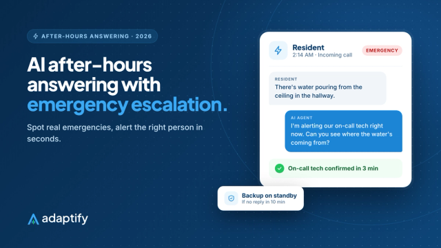 Illustration of an AI agent escalating an after-hours emergency call to the on-call technician by text and phone