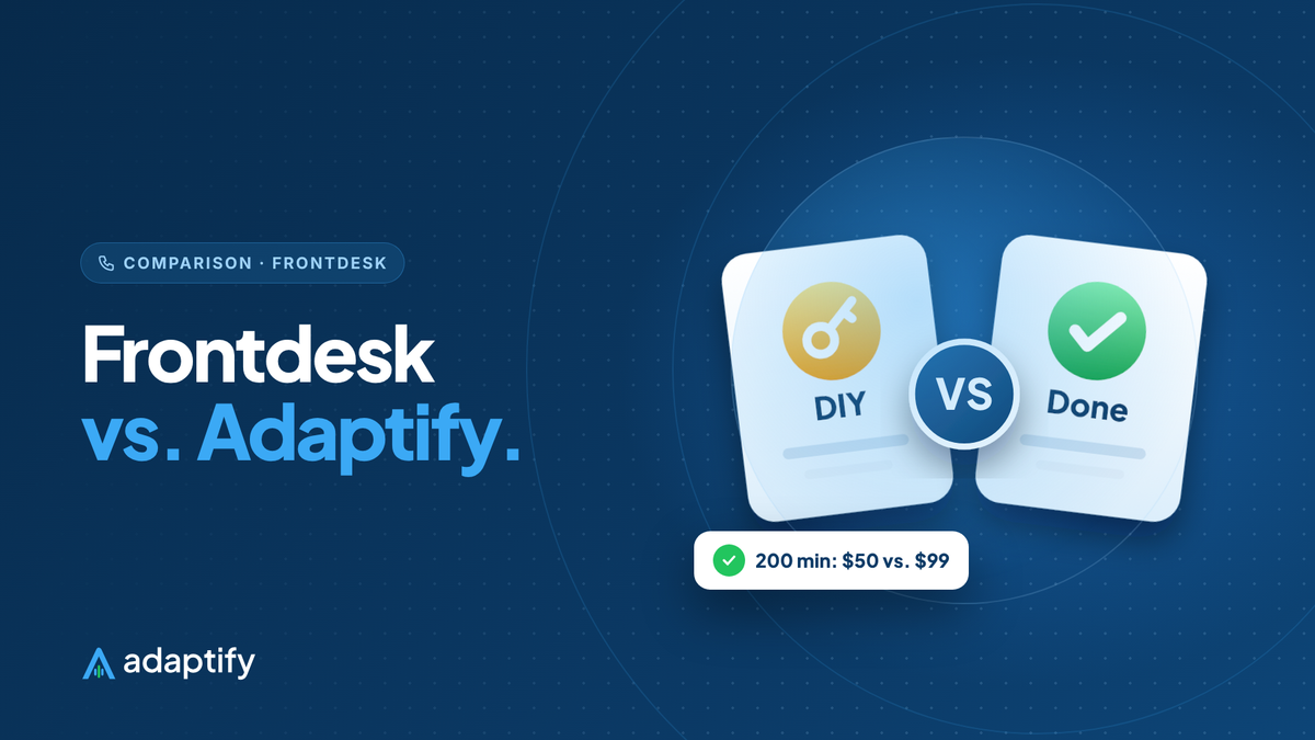Frontdesk vs. Adaptify illustration: two answering options facing each other with a VS badge