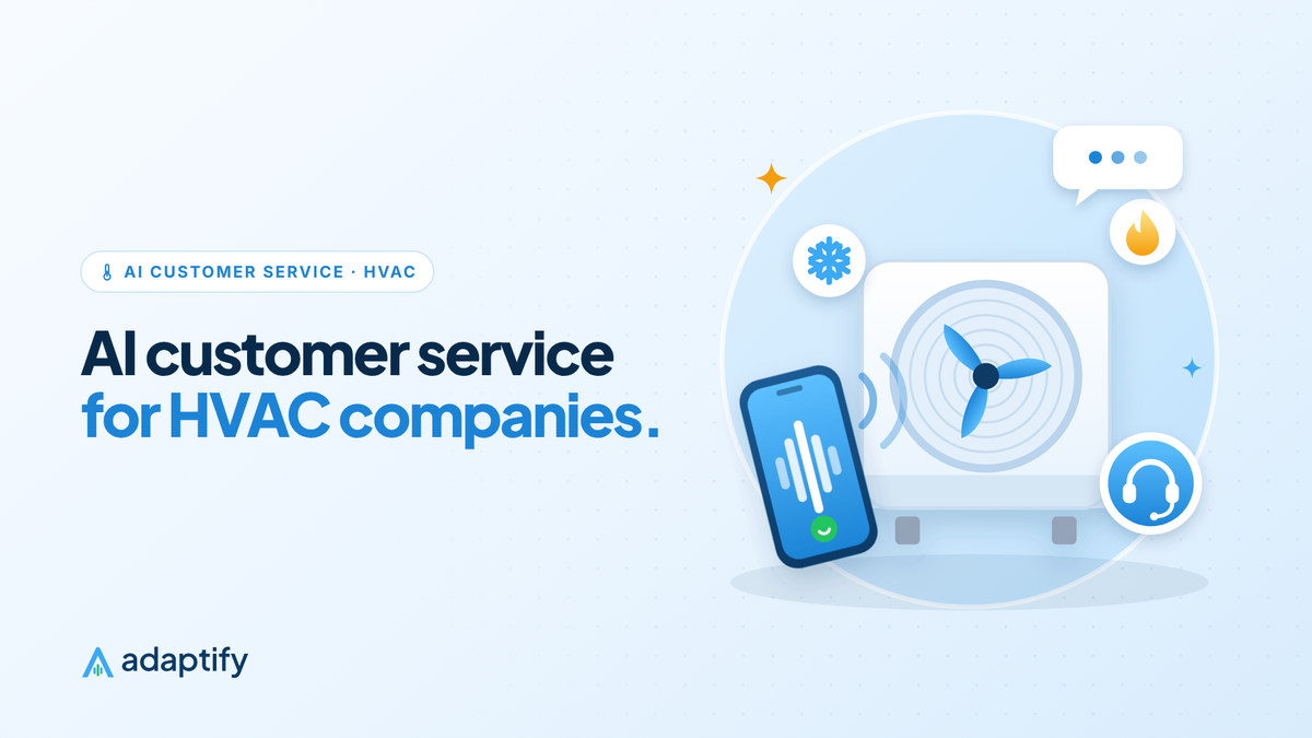 Illustration of an outdoor AC unit with a phone showing a live call and an AI headset badge, for AI customer service for HVAC companies