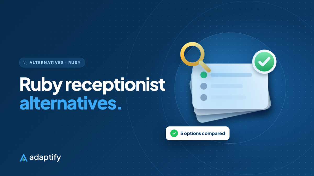 Ruby receptionist alternatives illustration: a stack of option cards with the top choice checked