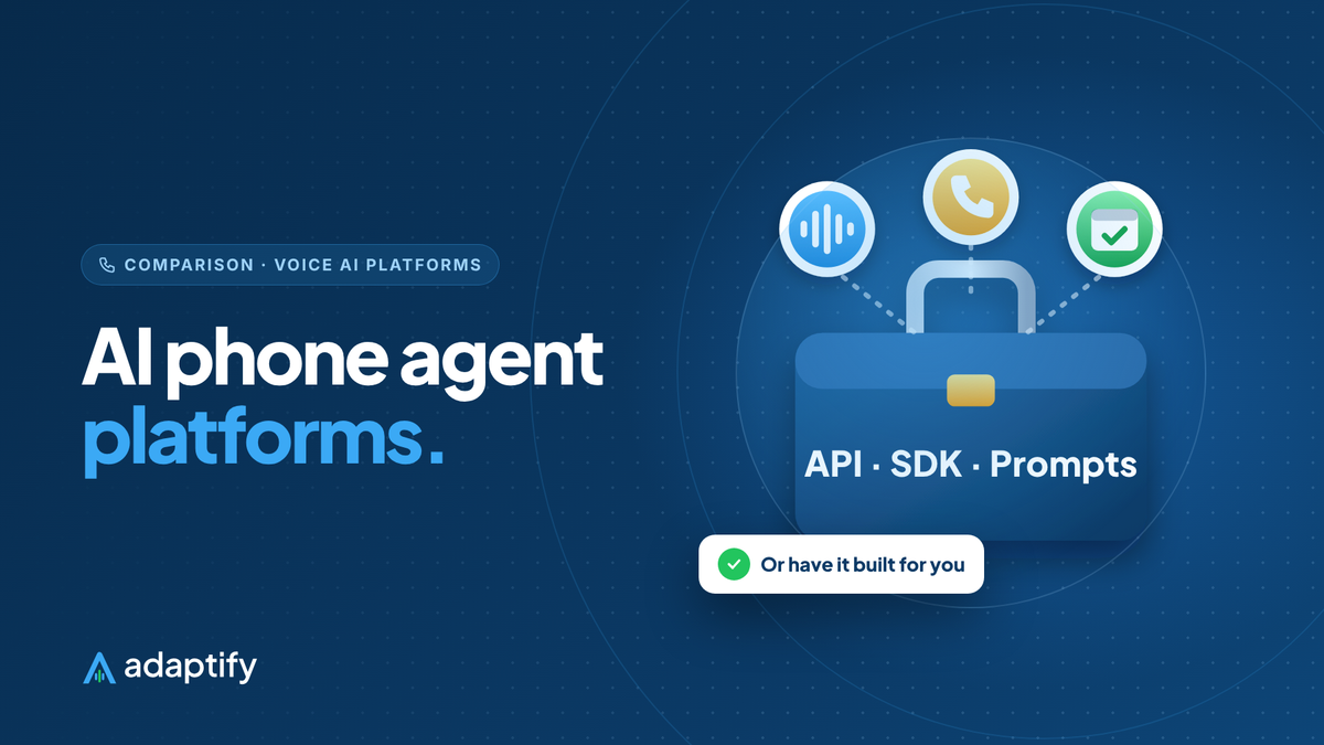 AI phone agent platforms illustration: a developer toolbox connected to voice, phone and calendar badges