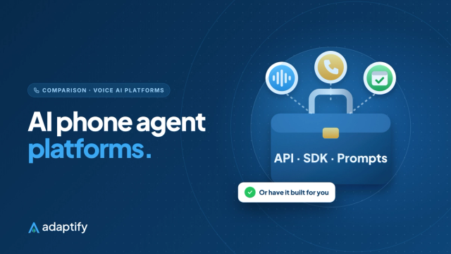 AI phone agent platforms illustration: a developer toolbox connected to voice, phone and calendar badges