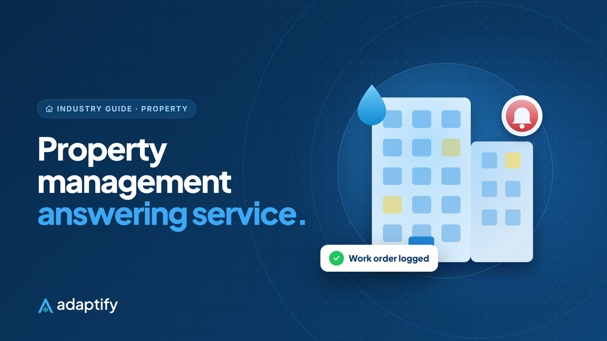 Property management answering service illustration: an apartment building with a water drop and alert bell