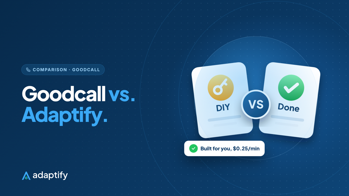 Goodcall vs. Adaptify illustration: two answering options facing each other with a VS badge