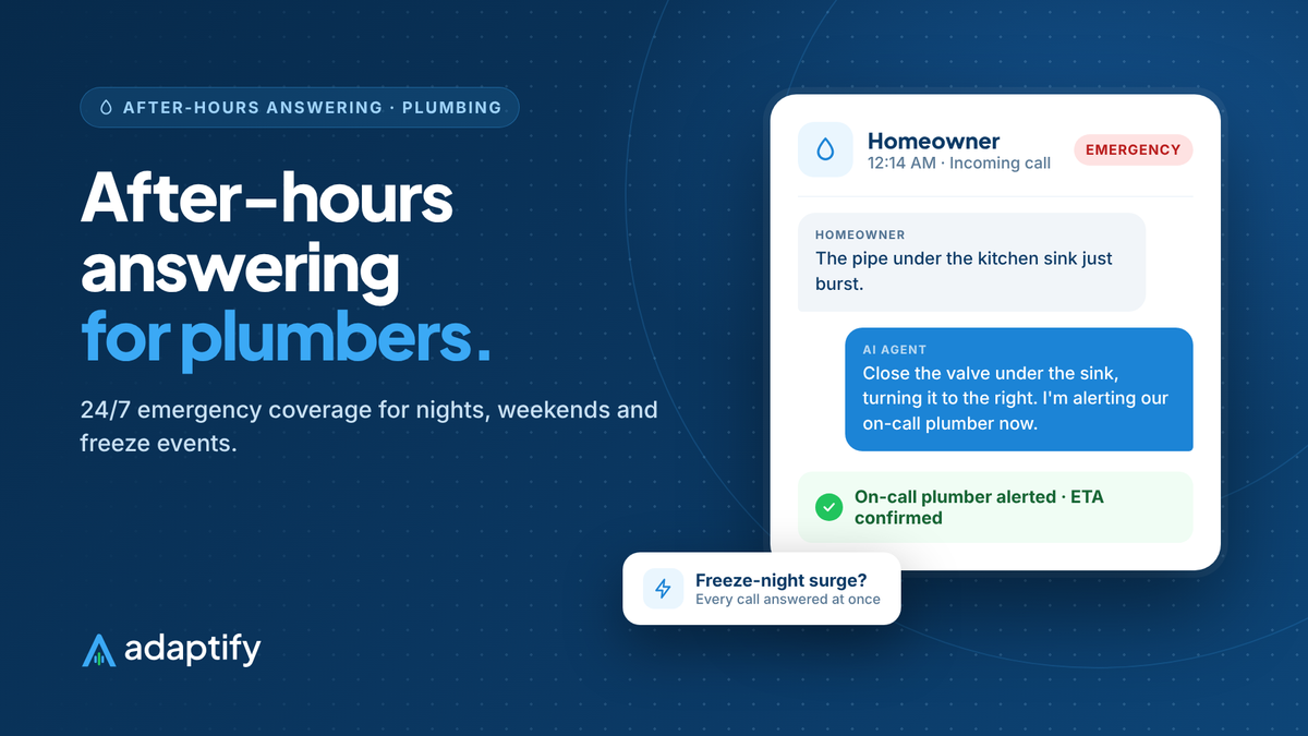 Illustration of an after-hours answering service for plumbers handling a midnight burst pipe call during a freeze