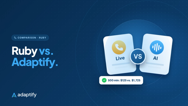 Ruby vs. Adaptify illustration: a live receptionist card and an AI card facing each other with a VS badge