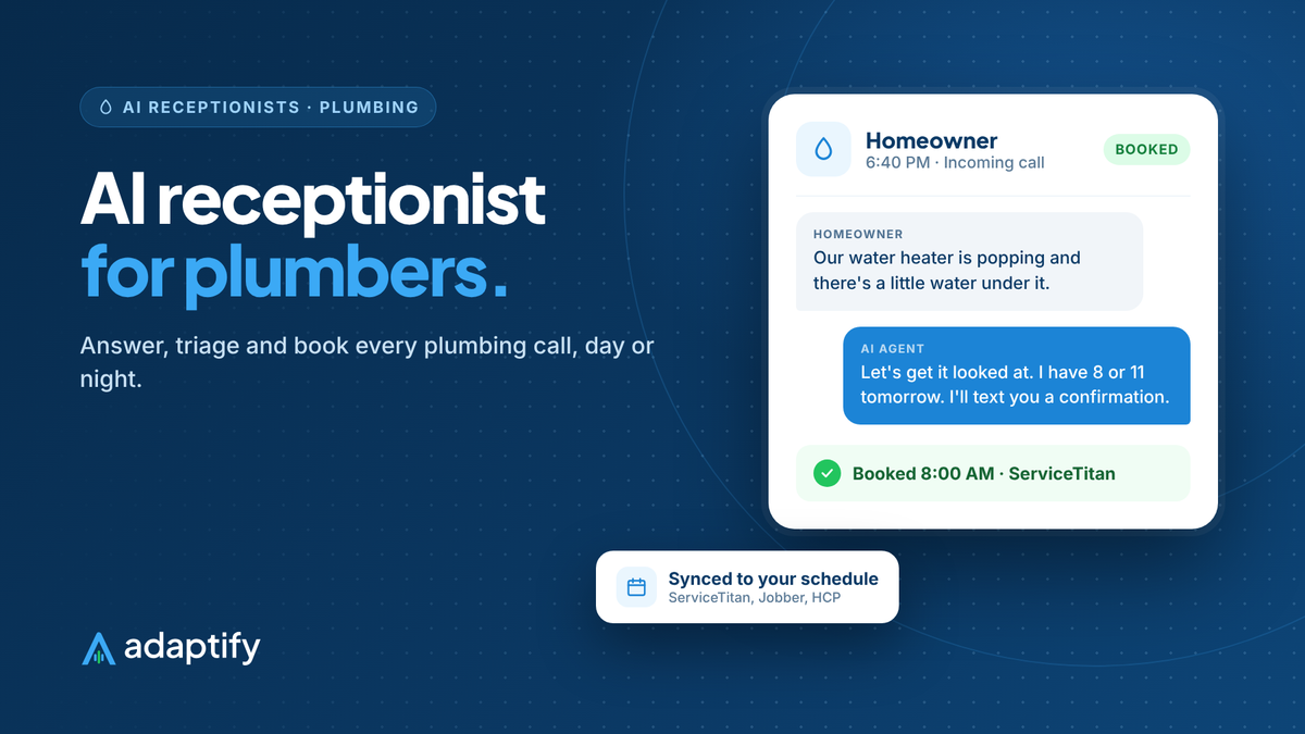 Illustration of an AI receptionist for plumbers booking a water heater estimate and texting the homeowner a confirmation
