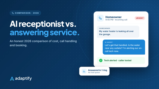 Side-by-side comparison of an AI receptionist and a live answering service handling the same after-hours call