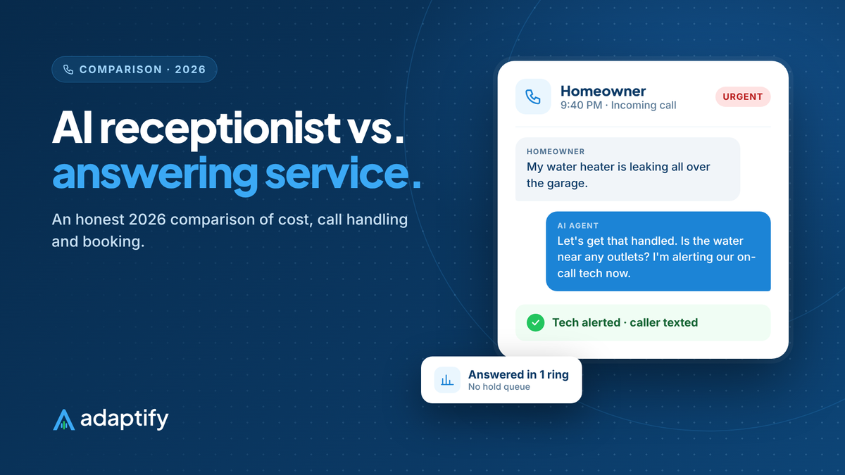Side-by-side comparison of an AI receptionist and a live answering service handling the same after-hours call