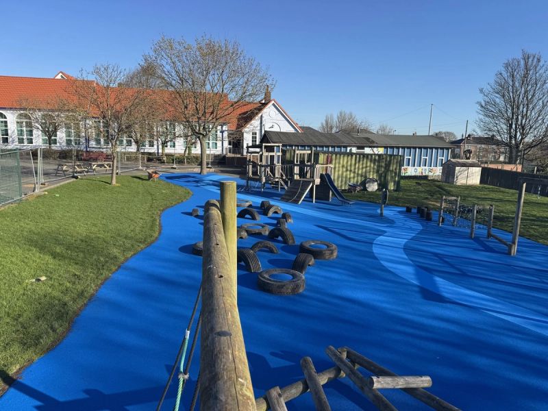 Blue primary school playground