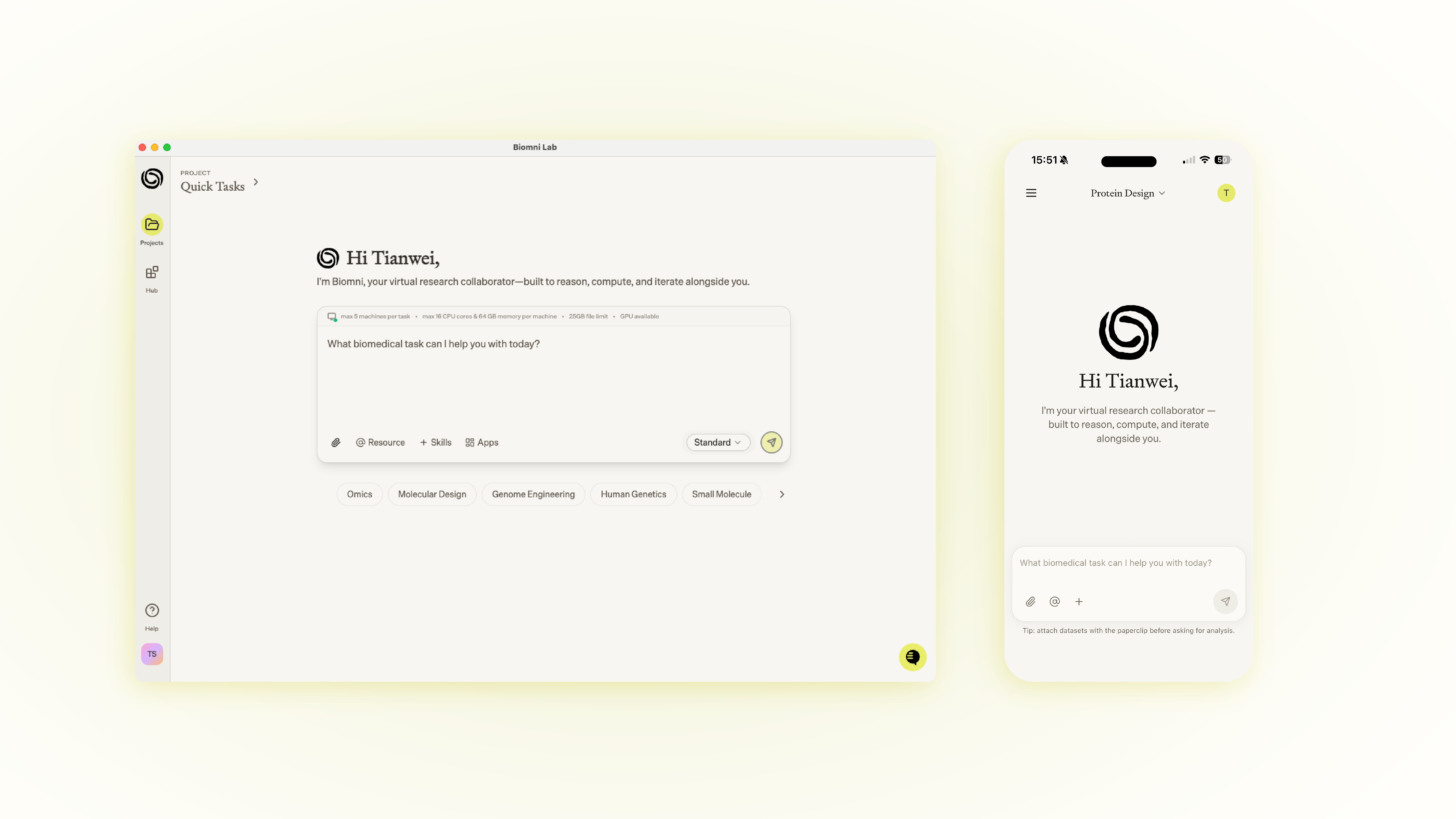 Biomni Lab on desktop and mobile