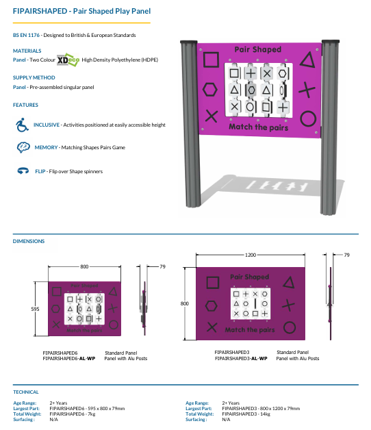 Pair Shaped Play Panel Specification
