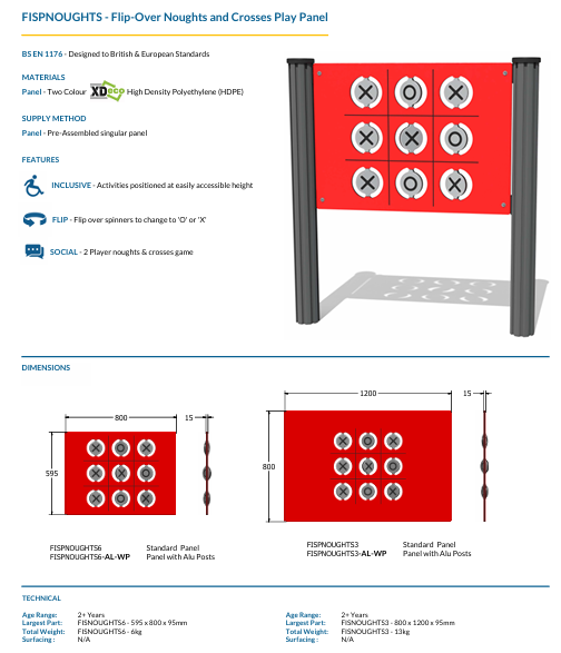 Flip-Over Noughts and Crosses Play Panel Specification