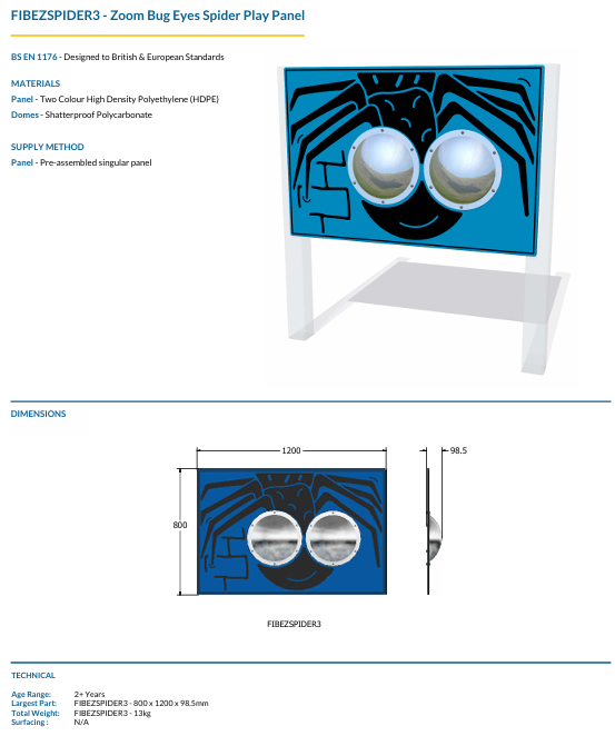 Zoom Bug Eyes Spider Play Panel Specification