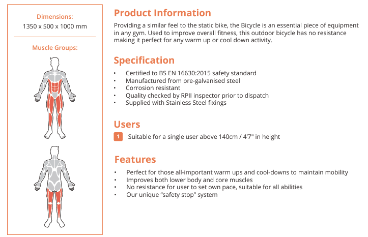 Outdoor Exercise Bike Specification