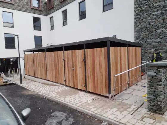 Bin store with steel roof