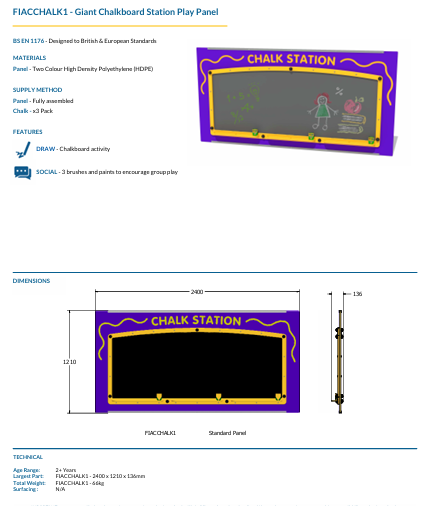 Giant Chalkboard Station Play Panel Specification