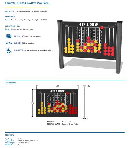 Giant 4 In-a-Row Play Panel Specification