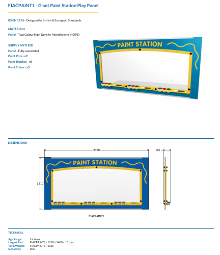 Giant Paint Station Play Panel Specification