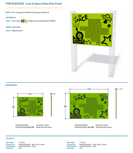 Lost in Space Maze Play Panel Specification