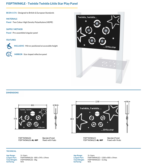Twinkle Twinkle Little Star Play Panel Specification