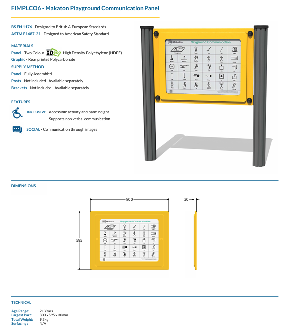 Makaton Playground Communication Panel Specification