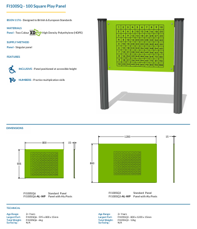 100 Square Play Panel Specification