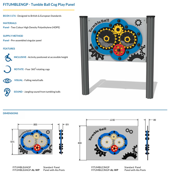 Tumble Ball Cog Play Panel Specification