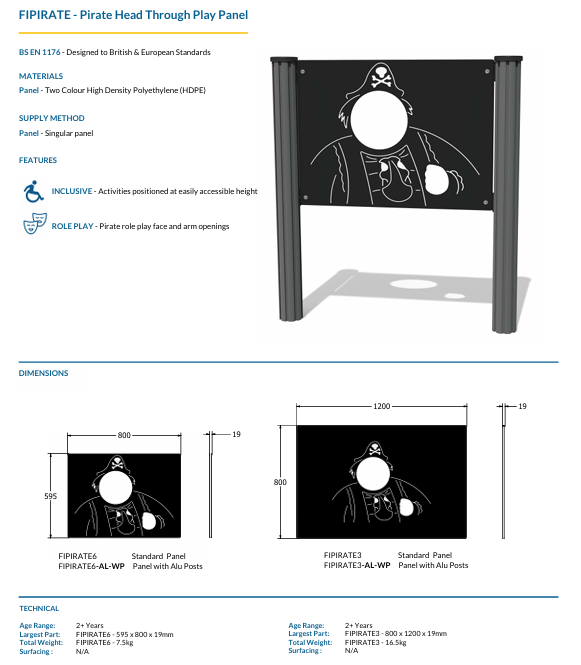 Pirate Head Through Play Panel Specification