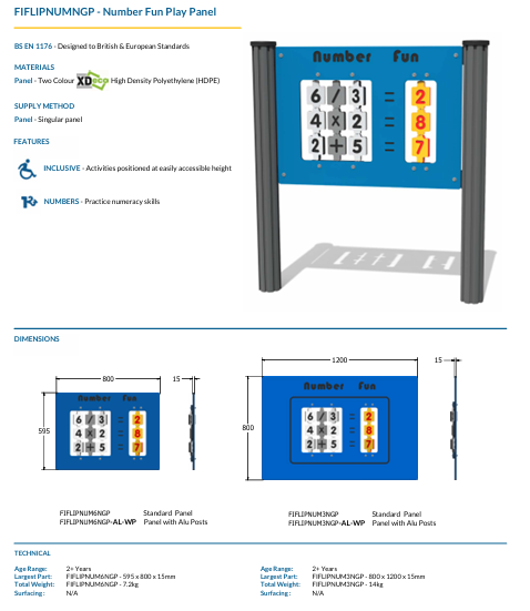 Number Fun Play Panel Specification