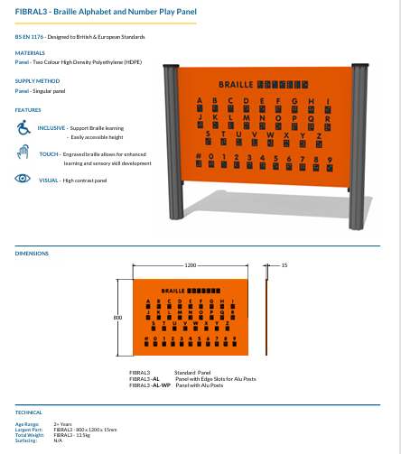 Braille Alphabet and Number Play Panel Specification