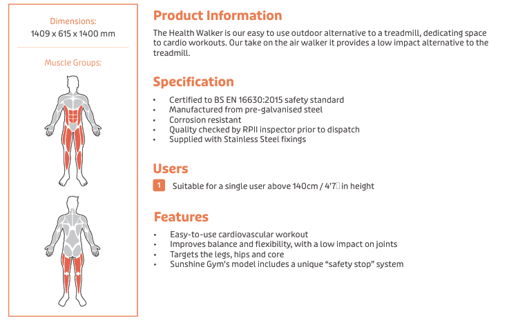 Health Walker/Outdoor Treadmill Specification